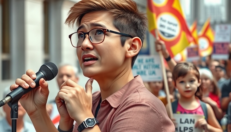 Discussion on victimhood with protest backdrop and animated expressions.