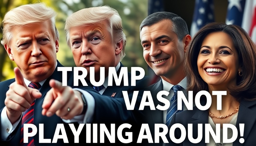 Political collage with serious figures and bold text about Trump DOJ.