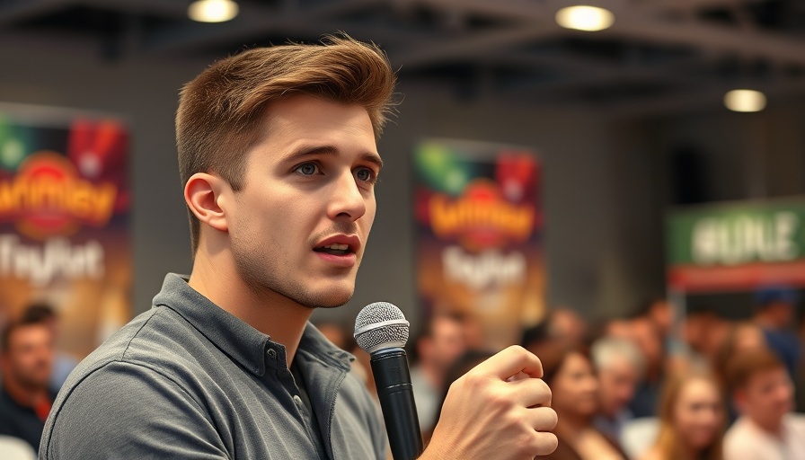 Young man at event discussing family values in America.
