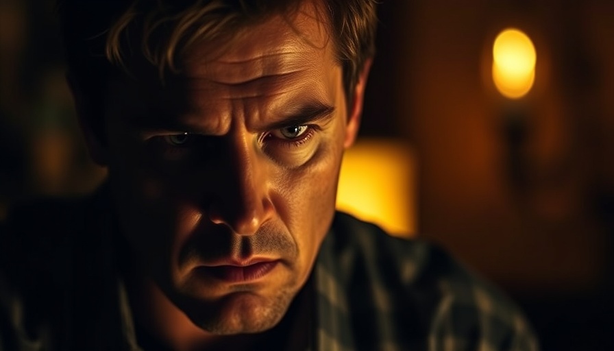 Cinematic depiction of a focused man in deep thought, Inception movie analysis.