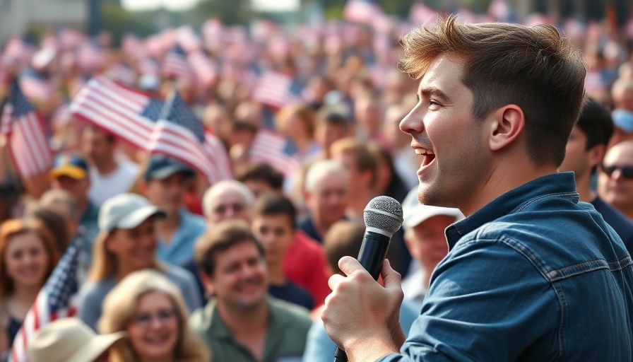 Young man speaking at a rally about family values in American conservatism.