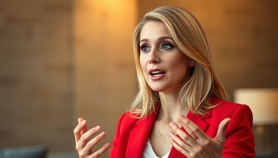 Woman in red blazer discussing government funded media.