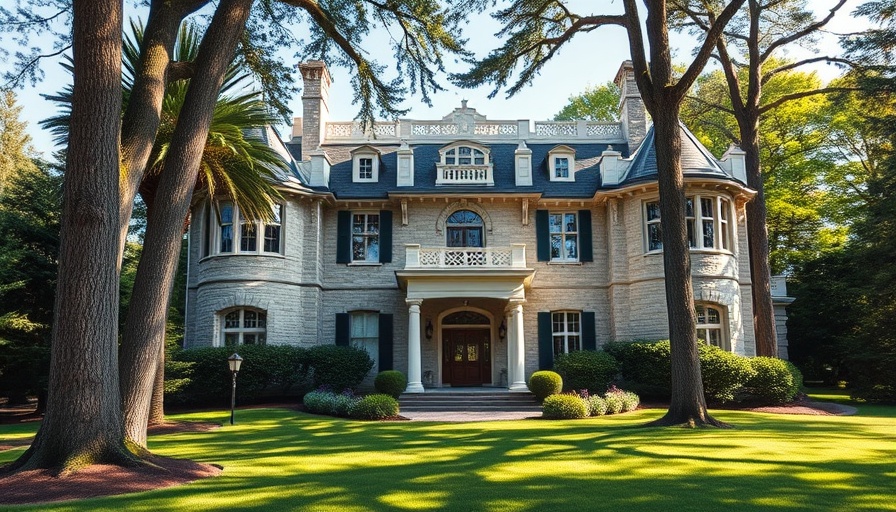 Castle-like home for sale in Tyrone GA, lush and inviting setting.
