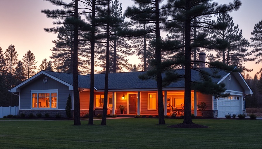 Modern ranch house in southwest Atlanta real estate, sunset view.