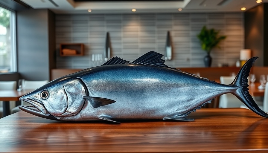 Large bluefin tuna for cutting in Atlanta restaurant.