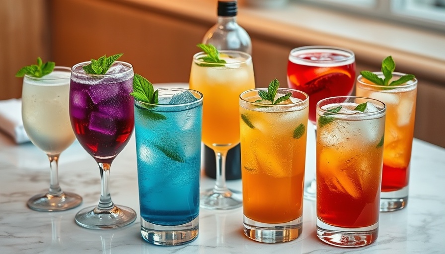 Best nonalcoholic drinks in Atlanta on a marble table with mint garnishes.