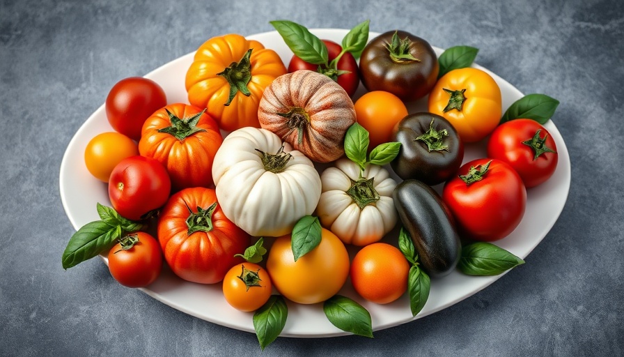 Assorted heirloom tomatoes on a platter highlighting tomato color flavor profile.