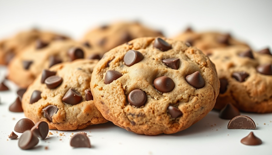 Close-up of chocolate chip cookies against chocolate background.