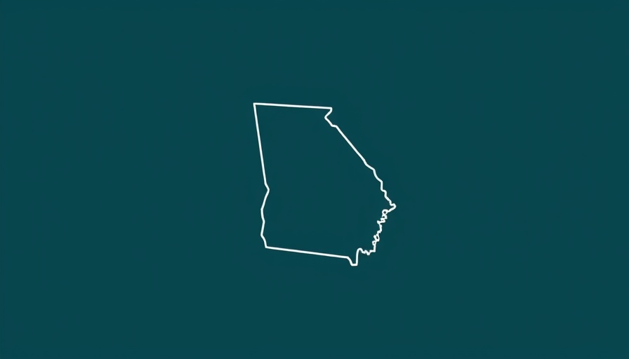 Georgia state emblem on a dark teal background, Atlanta news.