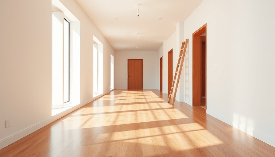 Modern hallway in Atlanta real estate with wooden floors and ladder.