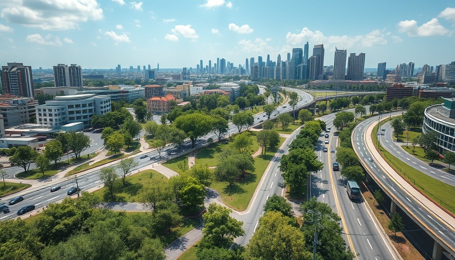 Conceptual park design over Atlanta's Downtown Connector, lush urban landscape.