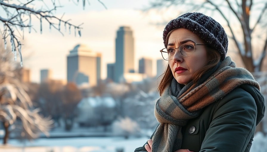 Woman thinking about Atlanta real estate in snowy park.