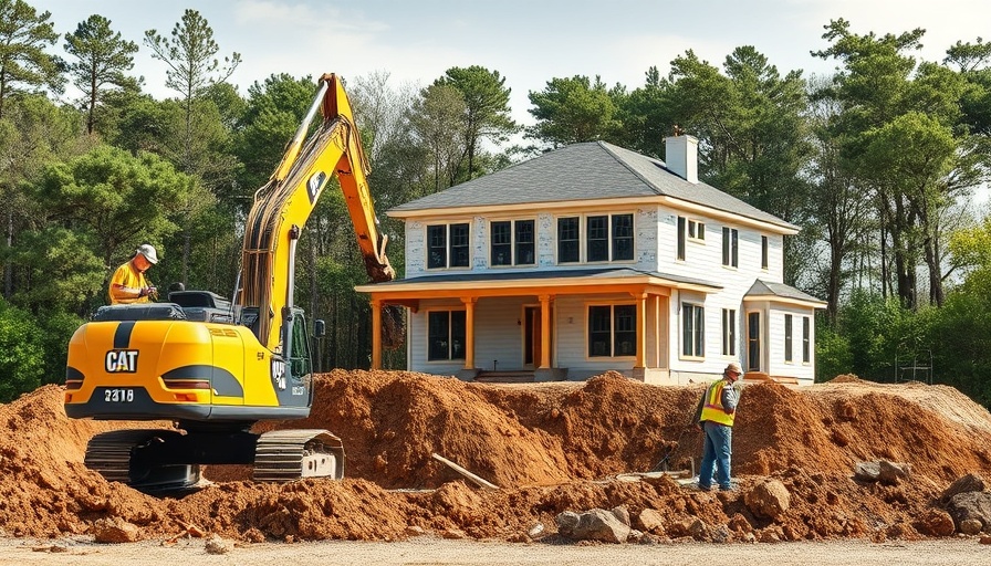 Construction site for custom built homes in Ellenwood Georgia, featuring house rendering.