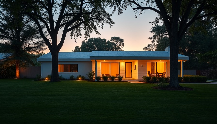 Modern home in Southwest Atlanta at dusk, featuring a well-kept lawn.
