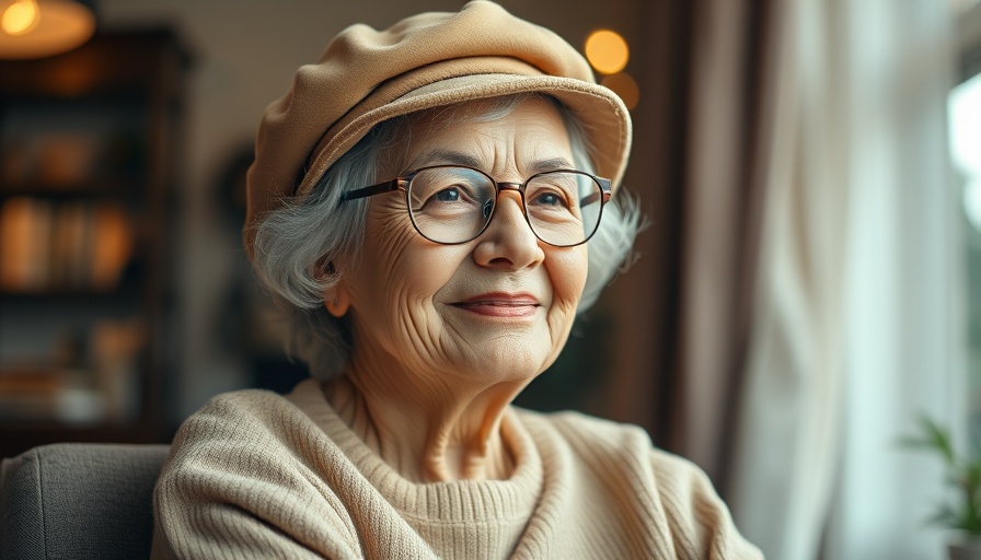 Elderly woman in hat and glasses, smiling indoors, Atlanta culture.
