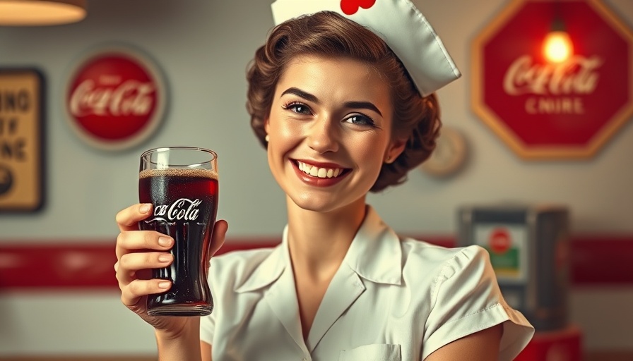 Vintage Coca-Cola ad showing nurse with Coca-Cola glass, retro style.
