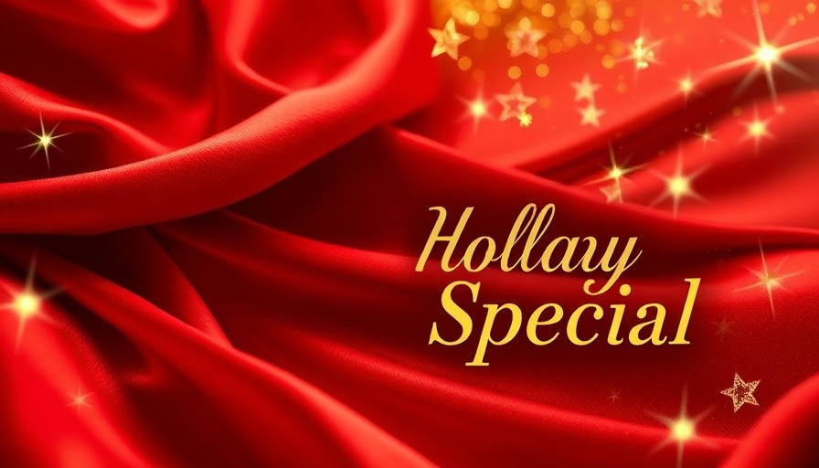 Atlanta Music Project holiday special graphic with gold text on red fabric.
