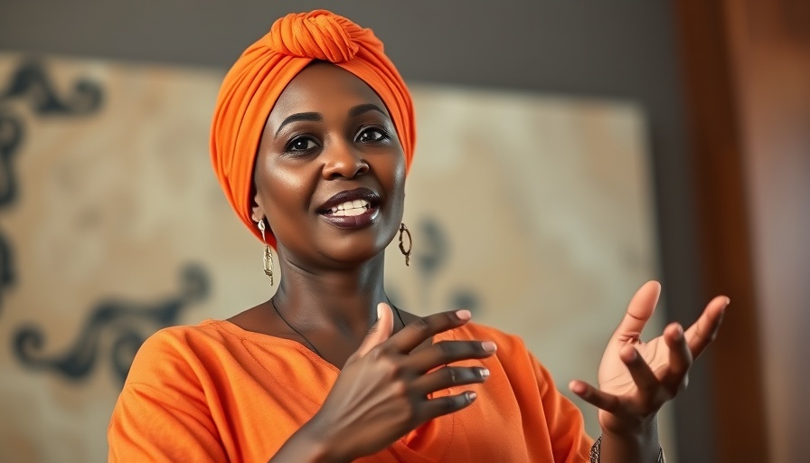 Person speaking passionately with an orange headwrap, Ilhan Omar controversy context.