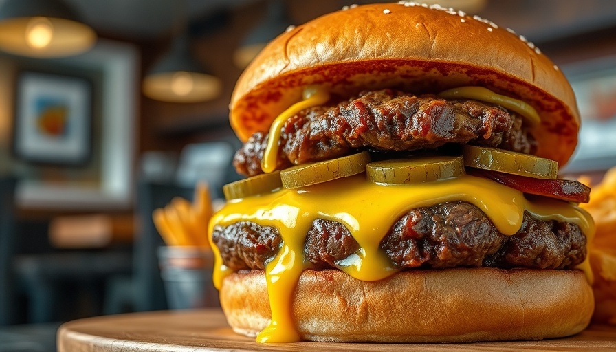 NFA Burger Atlanta with melted cheese and pickles dripping with sauce.