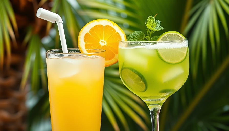 Daiquiri vs Margarita in a tropical setting with palm trees.