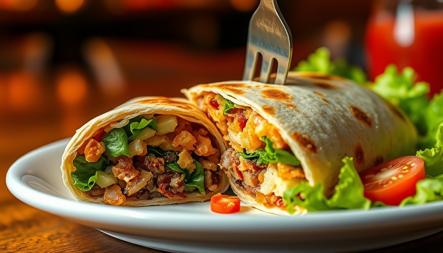 Close-up of burrito with fillings on a plate, atlanta food scene.