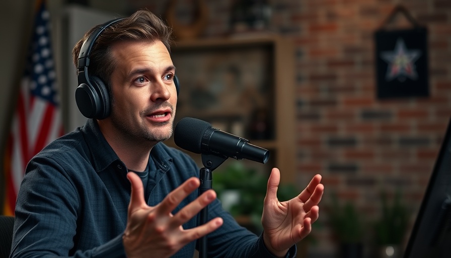 Podcast host in studio talking during show