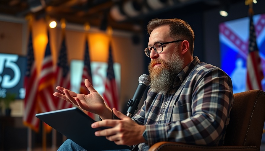 Bearded man in studio discussing passionately, Trump Middle East Trip.