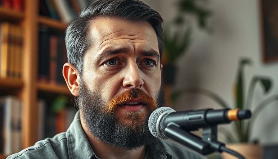 Serious bearded man discussing Trump's position on Israel-Palestine.