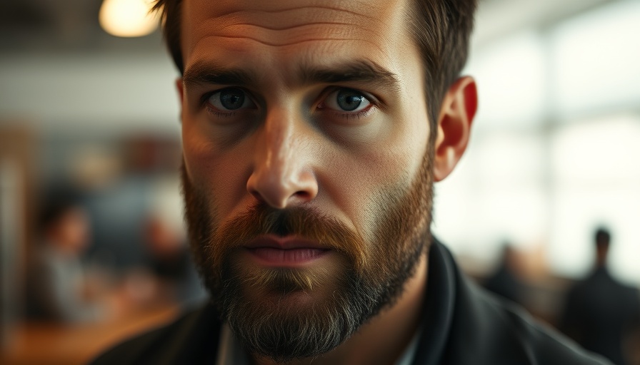 Man's neutral expression close-up in studio lighting