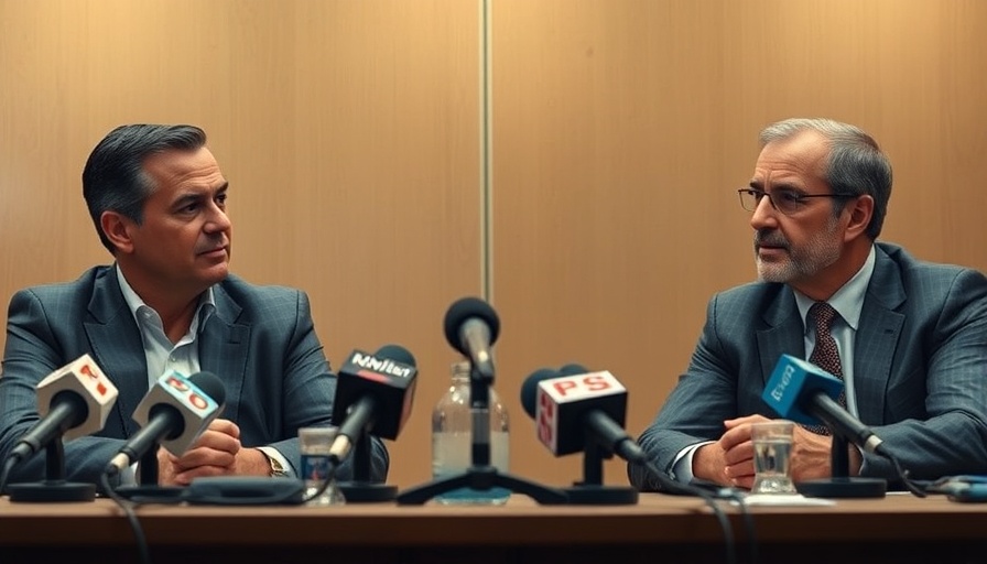 Two men at a press conference discussing freedom of expression.