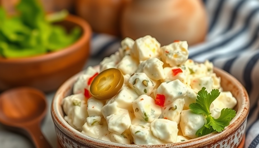 Tasty egg salad recipe with pickles in a rustic bowl.