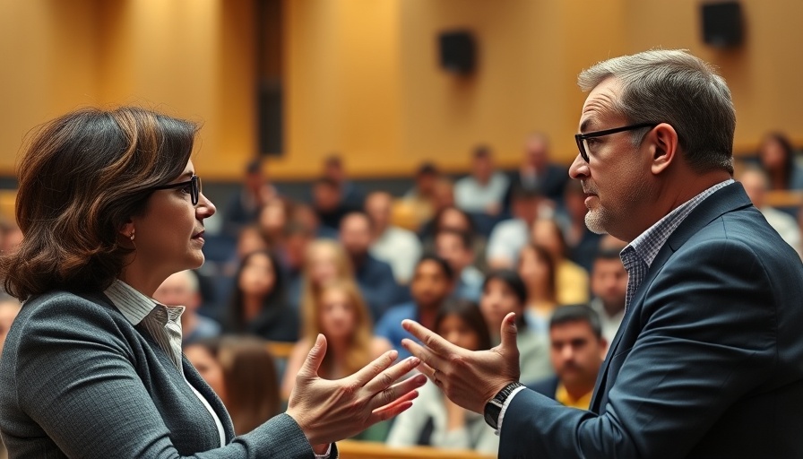Charlie Kirk debate scene in a lecture hall with audience.