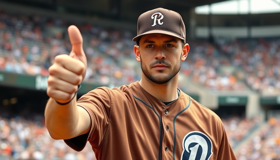 Baseball player in brown uniform giving thumbs up in stadium