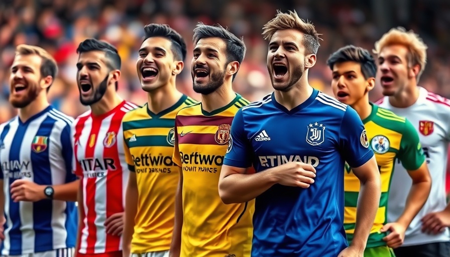 AI sports betting analysis with soccer players celebrating.