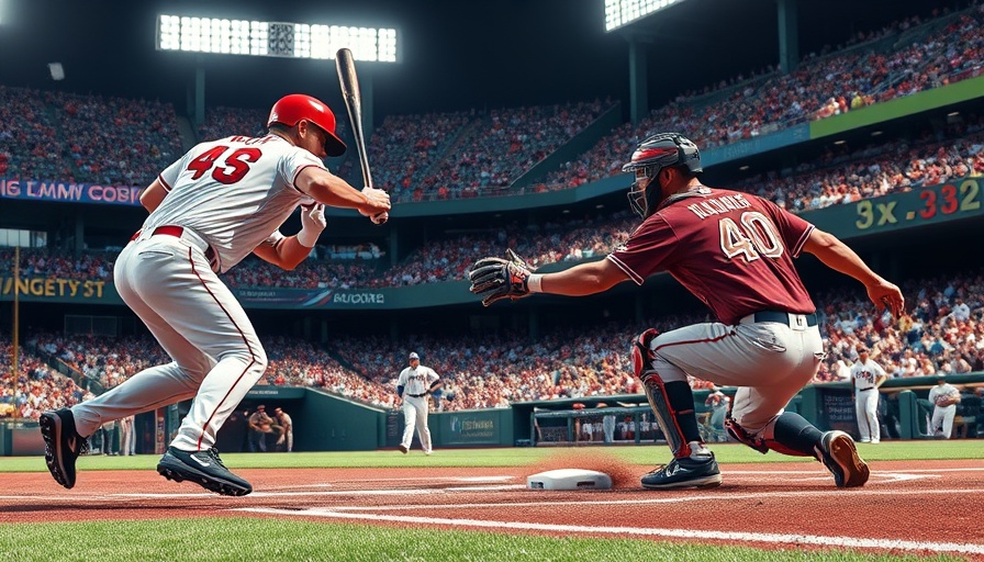Exciting MLB game moment with player sliding and catcher ready