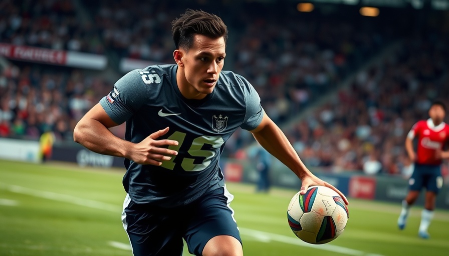 Football player running on field amid stadium crowd, AI sports betting.