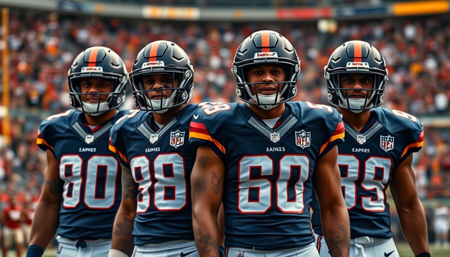 Four focused NFL players exemplifying skills needed for flag football.