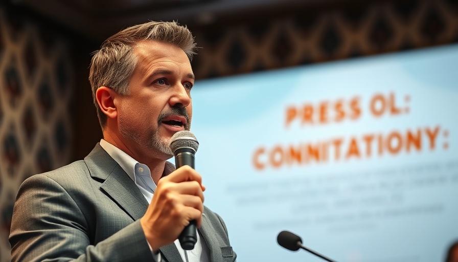 AI sports betting enthusiast speaking at a press event.