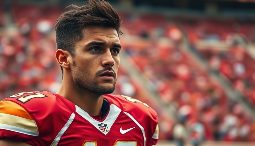 Football player deep in thought in a stadium, Sam Leavitt Heisman hopes.