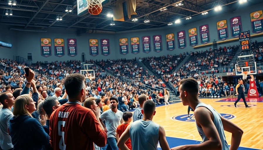 Energetic crowd at a basketball game with dynamic fan interaction, AI sports betting.