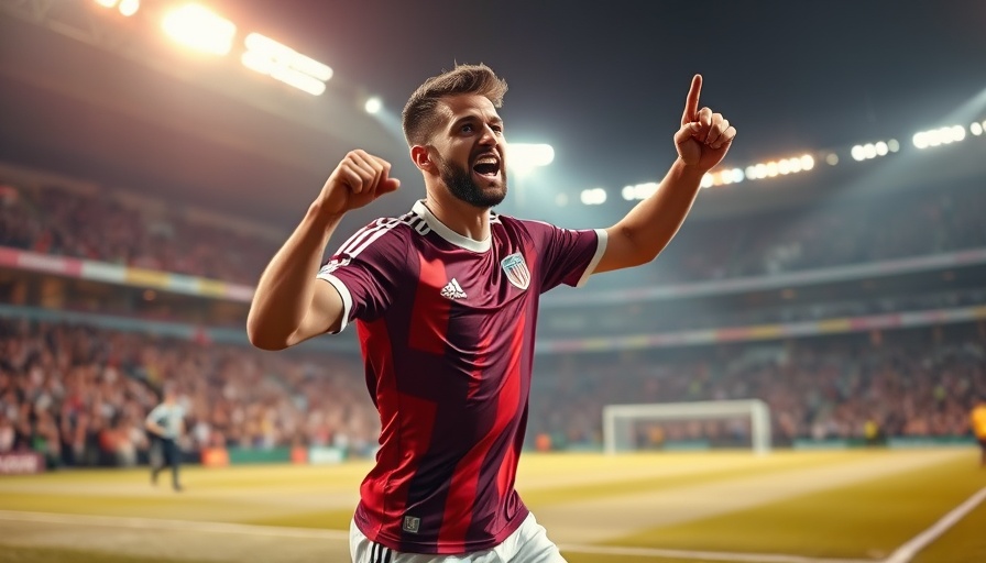 Cinematic soccer victory pose under stadium lights, conveying AI sports betting.
