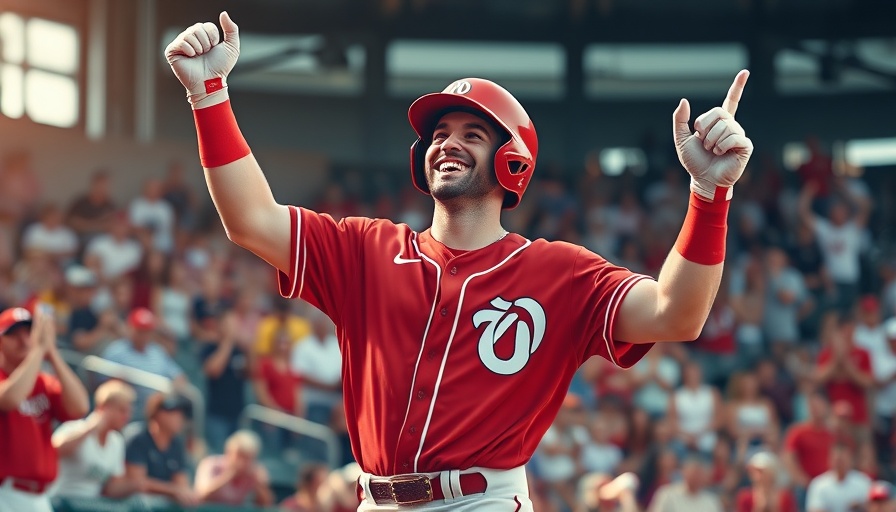 AI sports betting concept with joyful baseball player celebrating.