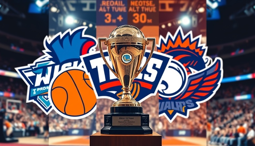 AI sports betting concept with basketball team logos and trophy.