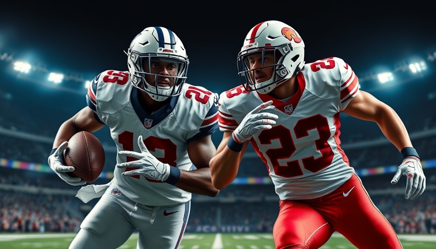 AI sports betting theme featuring two football players in action on a split screen.