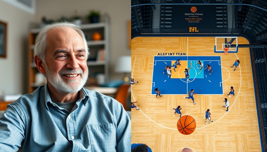 Lively split-screen video call with a smiling man and basketball game