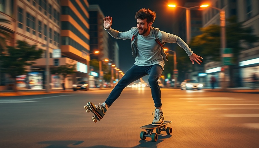 Energetic person roller skating at night, showcasing agility.