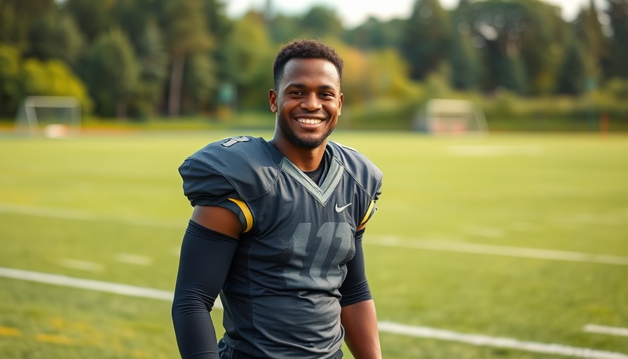 AI sports betting concept with athletic football player on green field.