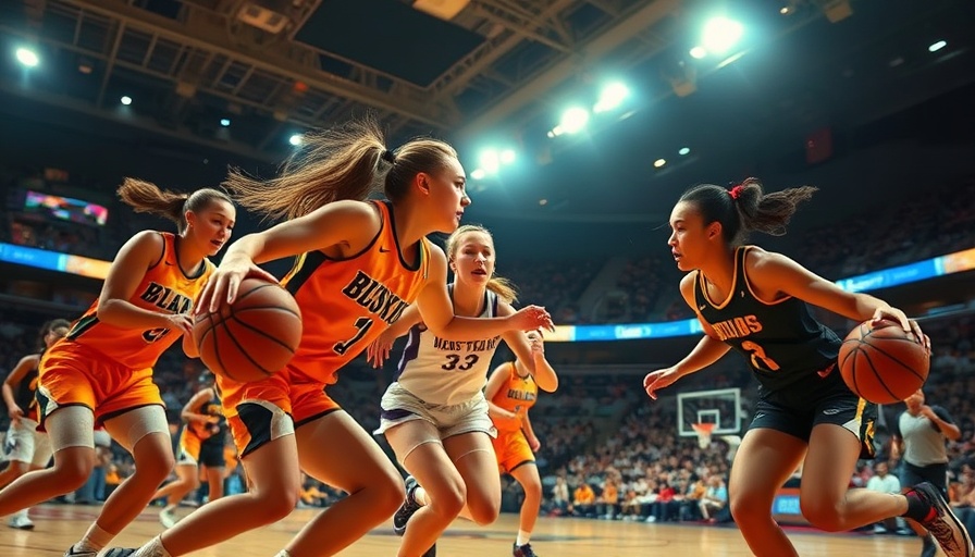 Dynamic basketball game scene with players in action, highlighting AI sports predictions.