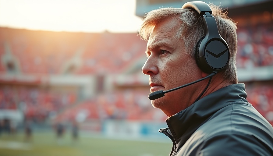 Focused football coach during a game in a stadium.