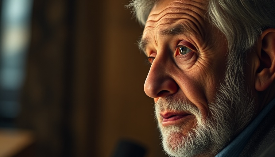 Thoughtful older man in conversation, soft lighting.